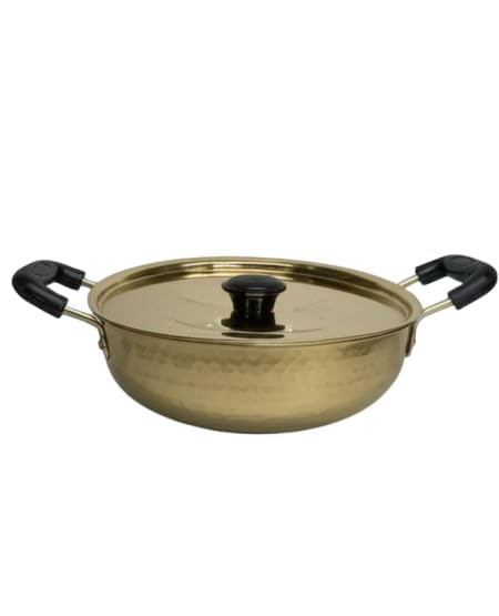 Brass Kadhai 3L with Insulated Heat-Resistant Handle and Glass Lid | 100% Pure Brass Tin Coated Kadai for Cooking | Non-Stick and Chemical-Free (Free 30ml Copper & Brass Cleaning Solution)
