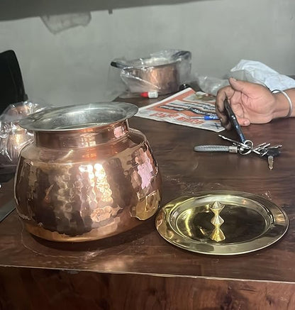 ZEENAT X Copper Madurai Handi Tin Coated with Lid 100% Pure Copper Degchi Teflon/Chemical Free Cooking Biryani Handi for Kitchen