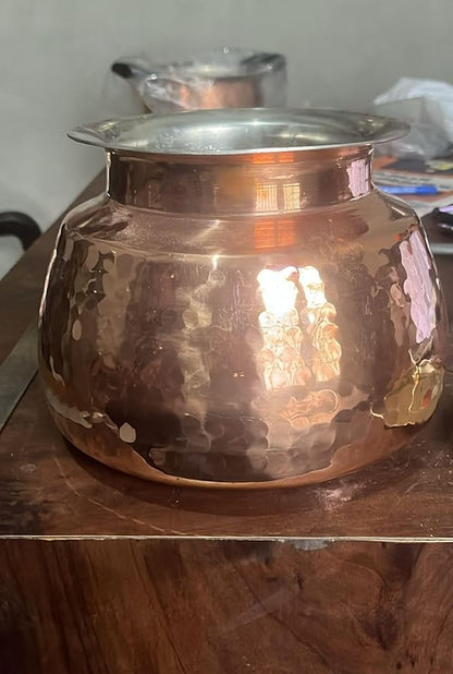 ZEENAT X Copper Madurai Handi Tin Coated with Lid 100% Pure Copper Degchi Teflon/Chemical Free Cooking Biryani Handi for Kitchen