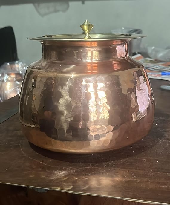 ZEENAT X Copper Madurai Handi Tin Coated with Lid 100% Pure Copper Degchi Teflon/Chemical Free Cooking Biryani Handi for Kitchen