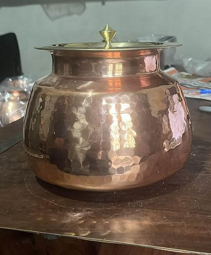 ZEENAT X Copper Madurai Handi Tin Coated with Lid 100% Pure Copper Degchi Teflon/Chemical Free Cooking Biryani Handi for Kitchen