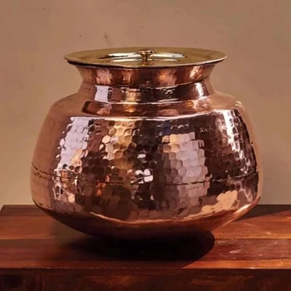 ZEENAT X Copper Madurai Handi Tin Coated with Lid 100% Pure Copper Degchi Teflon/Chemical Free Cooking Biryani Handi for Kitchen