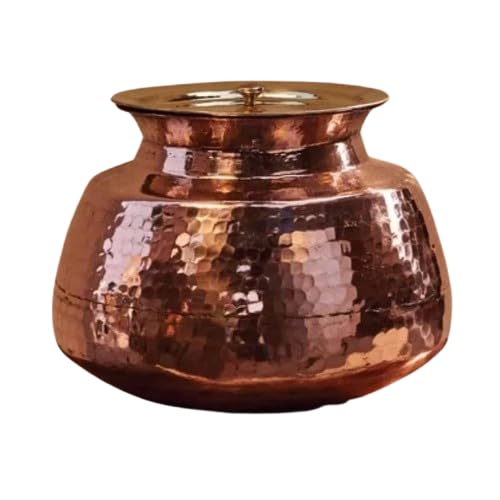 ZEENAT X Copper Madurai Handi Tin Coated with Lid 100% Pure Copper Degchi Teflon/Chemical Free Cooking Biryani Handi for Kitchen