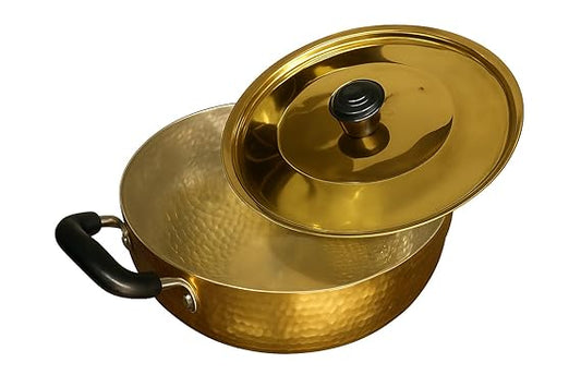 Brass Kadhai 3L with Insulated Heat-Resistant Handle and Glass Lid | 100% Pure Brass Tin Coated Kadai for Cooking | Non-Stick and Chemical-Free (Free 30ml Copper & Brass Cleaning Solution)