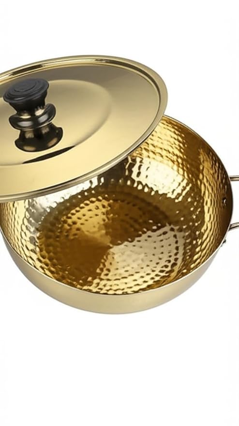 Brass Kadhai 3L with Insulated Heat-Resistant Handle and Glass Lid | 100% Pure Brass Tin Coated Kadai for Cooking | Non-Stick and Chemical-Free (Free 30ml Copper & Brass Cleaning Solution)