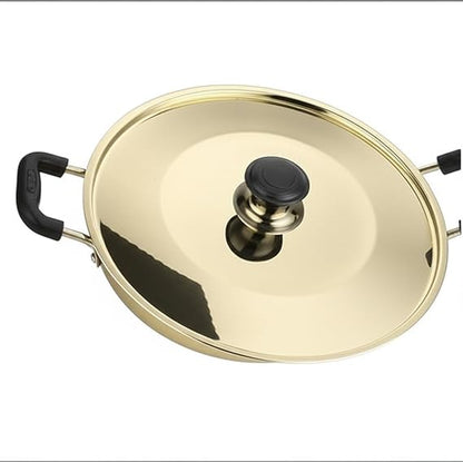 Brass Kadhai 3L with Insulated Heat-Resistant Handle and Glass Lid | 100% Pure Brass Tin Coated Kadai for Cooking | Non-Stick and Chemical-Free (Free 30ml Copper & Brass Cleaning Solution)