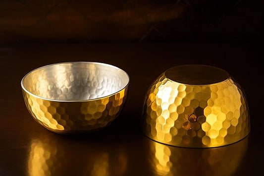 Handmade Vintage Pure Copper Serving Cereal Bowl Set, Ideal for Aroma Diffuser Floating Candles Kitchen & Dining Table Decoration, 4.5X2 (DH) Inches, Set of 2, 360 ML (4)