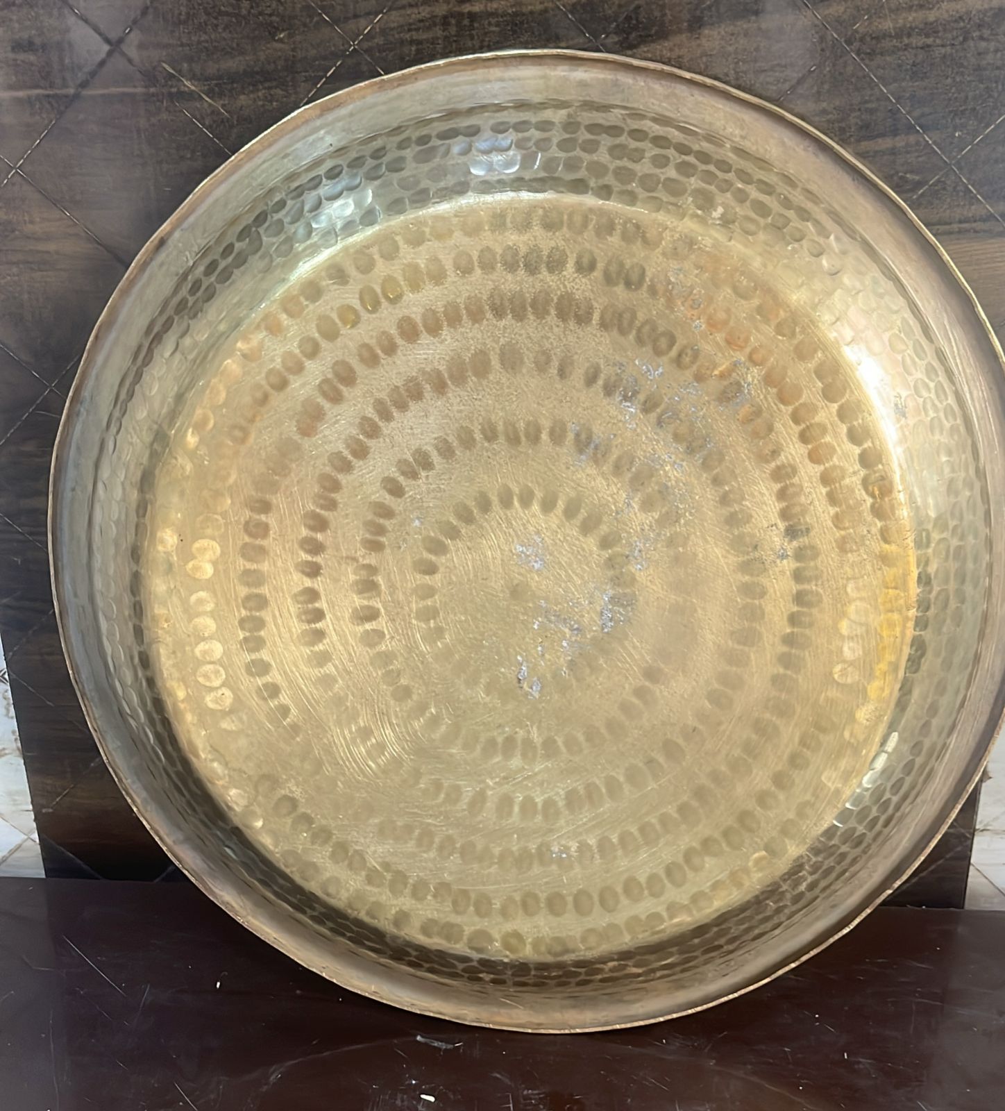 ZEENAT METALMART Brass Paraat, 14-Inch Diameter | Traditional Brass Dough Kneading Bowl | Enhanced Flavor, Health Benefits & Eco-Friendly | Ideal for Roti, Paratha, Bhatura