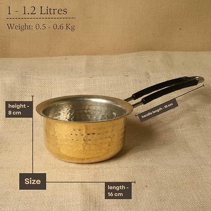 ZEENAT X Brass Sauce Pan |Tapeli | Patila | Bhagona for Milk | Tea with Tin Coating Inner Side | Kalai | Serving Sauce Pan for with Handle for Serving & Cooking (1.5 litres)