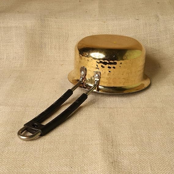 ZEENAT X Brass Sauce Pan |Tapeli | Patila | Bhagona for Milk | Tea with Tin Coating Inner Side | Kalai | Serving Sauce Pan for with Handle for Serving & Cooking (1.5 litres)