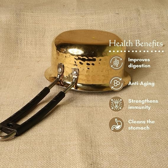 ZEENAT X Brass Sauce Pan |Tapeli | Patila | Bhagona for Milk | Tea with Tin Coating Inner Side | Kalai | Serving Sauce Pan for with Handle for Serving & Cooking (1.5 litres)