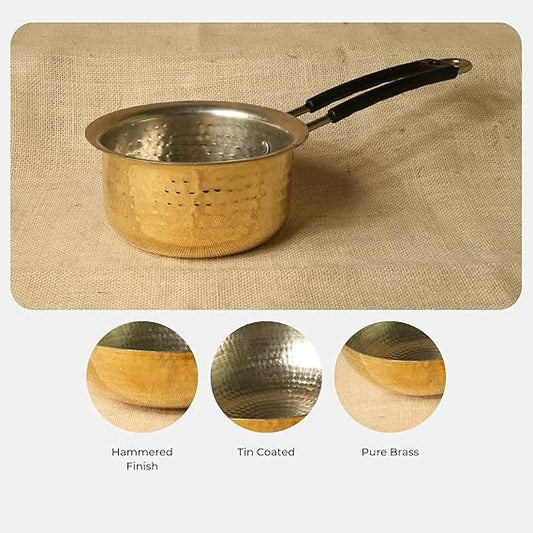 ZEENAT X Brass Sauce Pan |Tapeli | Patila | Bhagona for Milk | Tea with Tin Coating Inner Side | Kalai | Serving Sauce Pan for with Handle for Serving & Cooking (1.5 litres)
