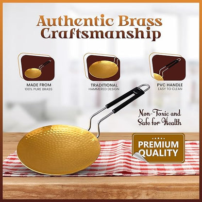 ZEENAT X Brass Roti Tawa - Teflon-Free, Non-Toxic Roti Tawa with PVC Handle - Pure Pital Brass Flat Pan for Chapati, Paratha & Healthy Cooking