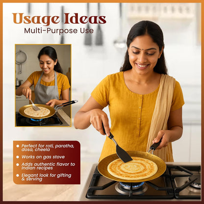 ZEENAT X Brass Roti Tawa - Teflon-Free, Non-Toxic Roti Tawa with PVC Handle - Pure Pital Brass Flat Pan for Chapati, Paratha & Healthy Cooking